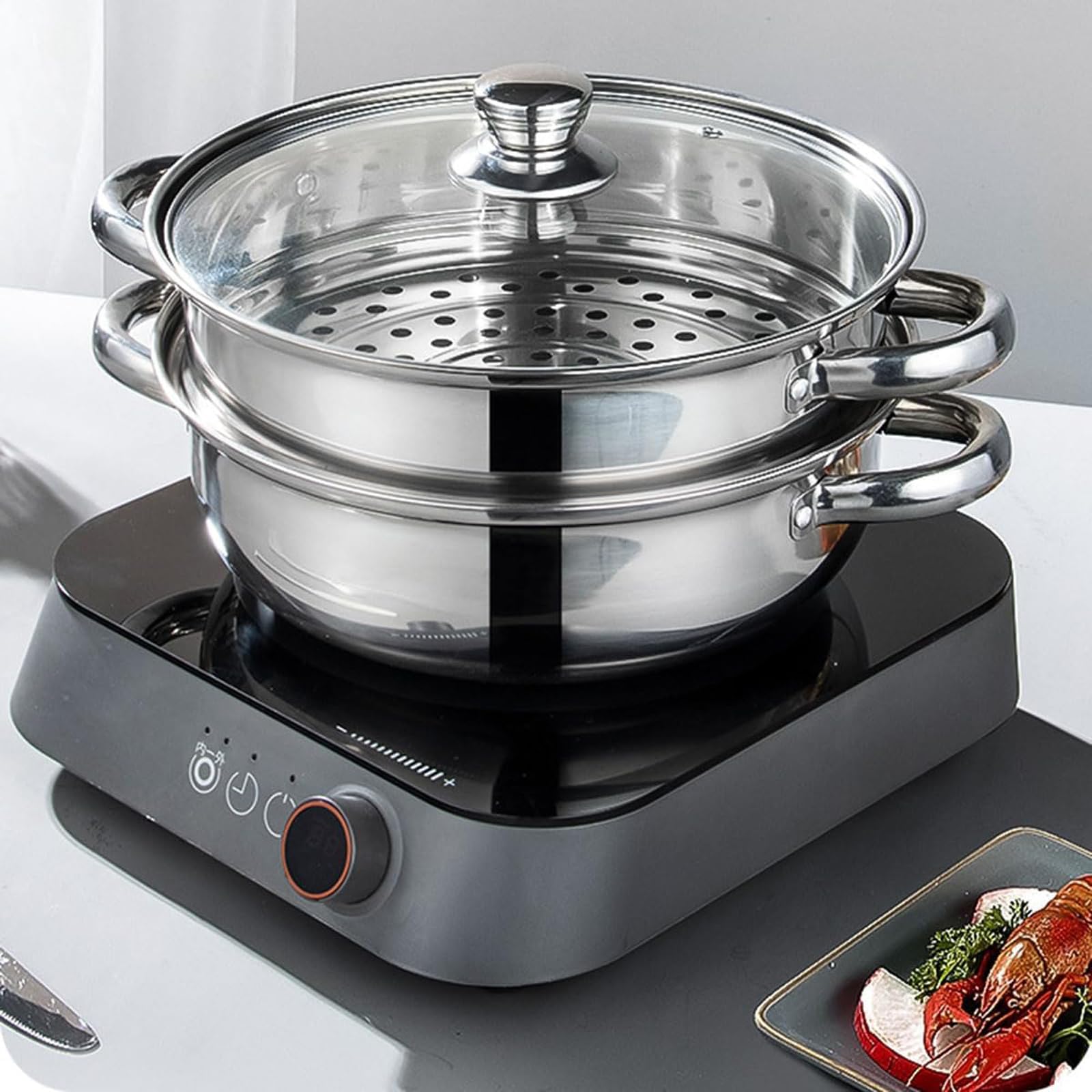 Casseroles à vapeur à 3 couches en acier inoxydable 304 avec couvercle en verre, gadget de cuisson polyvalent pour légumes, pâtes fruits de mer, ustensiles de cuisine à vapeur