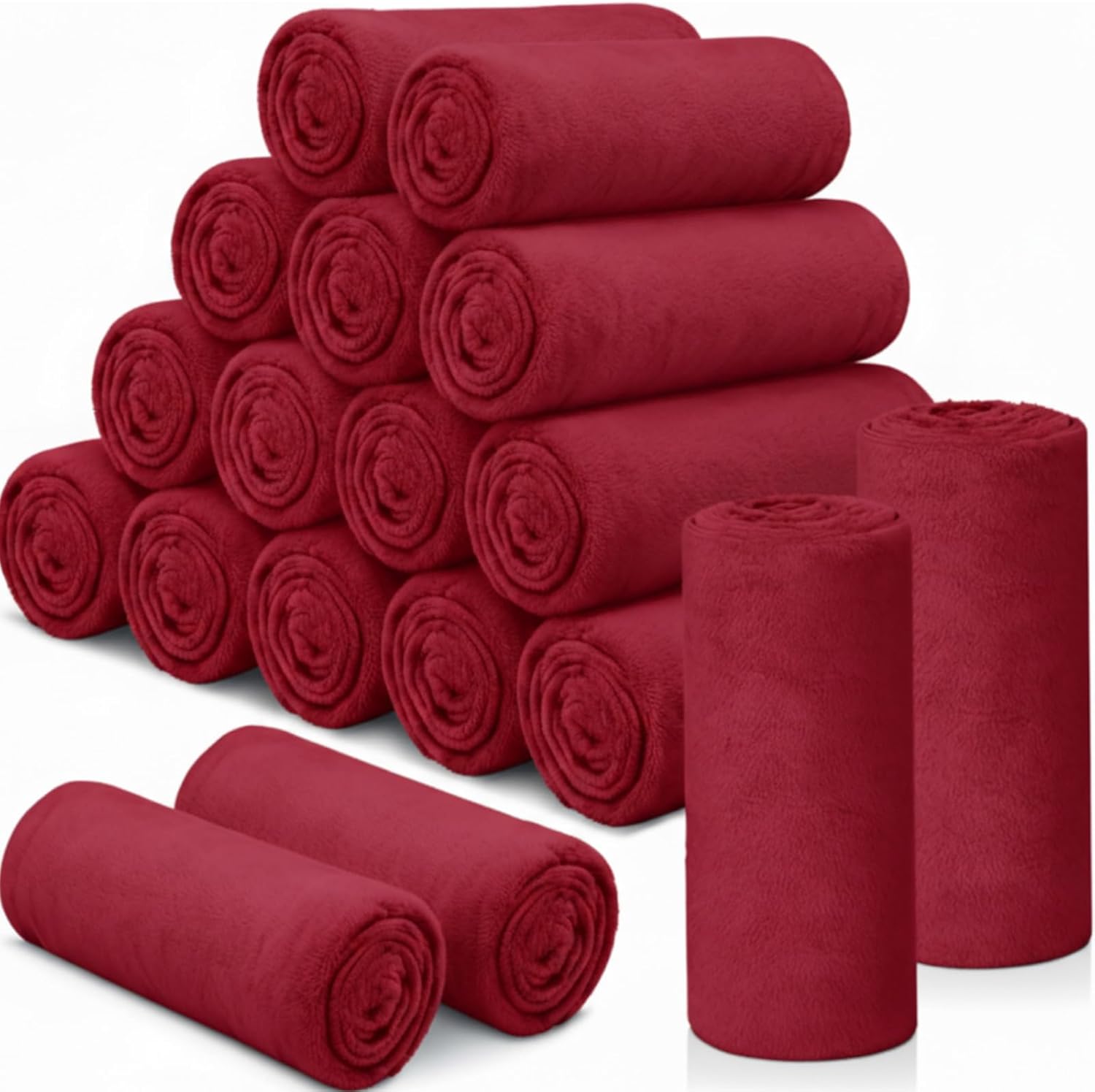 18 Pieces Throw Blankets Bulk 50 x 60 Inch Soft Warm Lightweight Fleece Flannel Blankets Bulk for Homeless Cold Weather Wedding Guests Gifts Home Couch Sofa Bed(Wine Red)