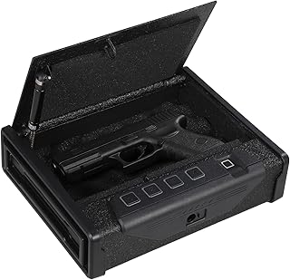 Garvee Acceso rápido y seguro - Caja fuerte biométrica para pistolas - Huella digital, teclado y llave - Almacena 2 armas cortas para dormitorio, coche, defensa en el hogar - Color negro