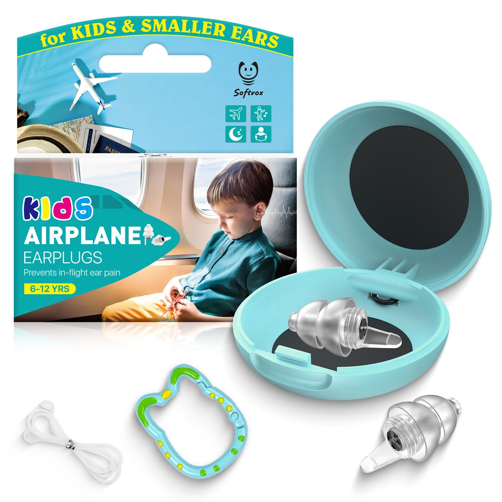 Kids Ear Plugs (6yrs +), Reusable Airplane Ear Pressure Relief Earplug for Child Adult with Small Ear-canals, Ear Protection for Focus, Travel, Anxiety Stress, School, 25 dB Noise Reduction