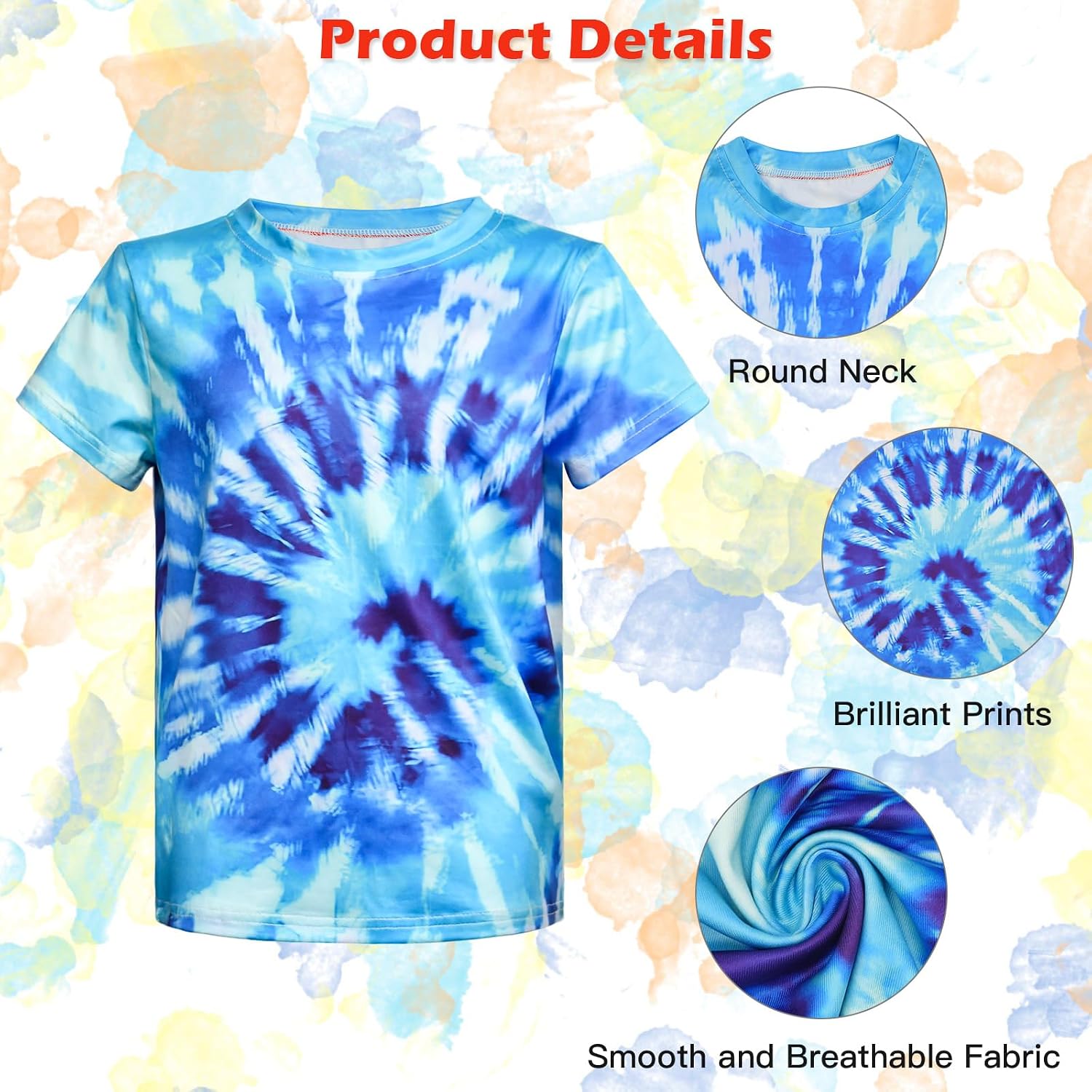 70s Hippie Costume for Kids Colorful Tie Dye Shirt Boys Girls 4Pcs Accessories Set for Halloween Party Cosplay