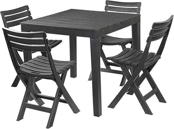 URBNLIVING Square Garden Plastic Patio Dining Table & Folding Chairs