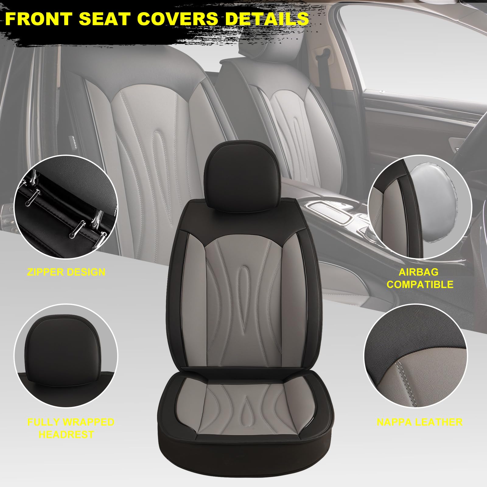 JIAMAOXIN Car Seat Covers Full Set Fit for Honda HR-V 2016-2025,Waterproof Laux Leather Seat Protectors for 5-Seat Vehicles(Black&Grey)