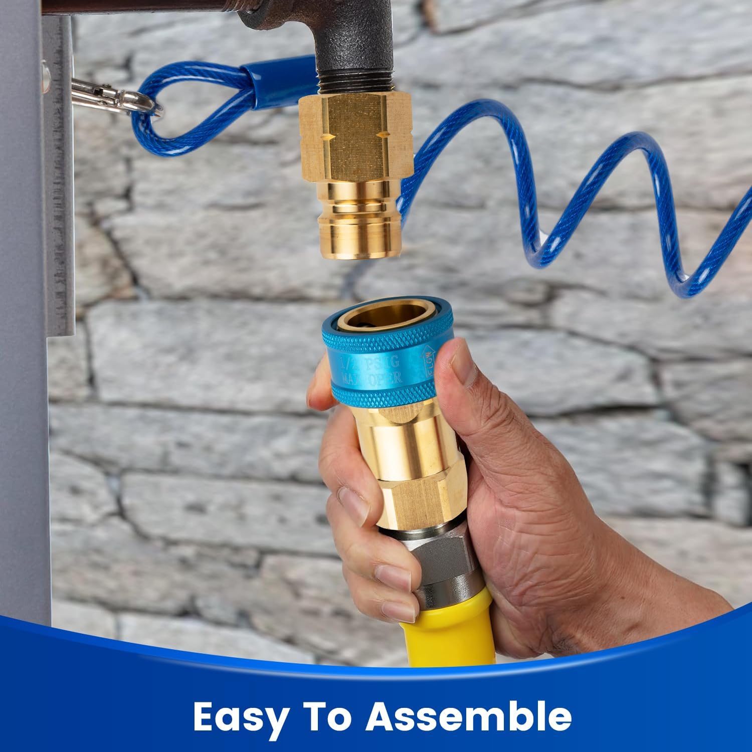 3/4" x 48" Flexible Gas Hose for Commercial Kitchen, Flex Gas Line Quick Connect with Safety Features Built In, Mobile Gas Connector for Cleaning Move Appliances, Hose Only