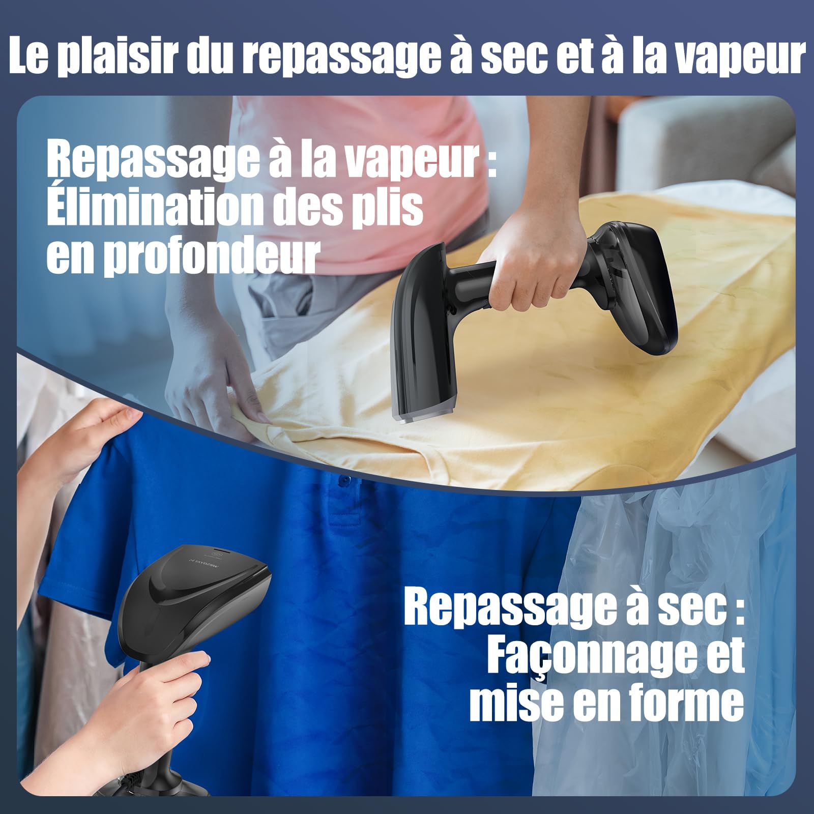 NTAYDZSW Fer à repasser vapeur portable de voyage 1800W, préchauffage 20s, réservoir 300ml amovible, arrêt automatique, débit vapeur 20g/min, défroisseur pour maison, voyage et bureau