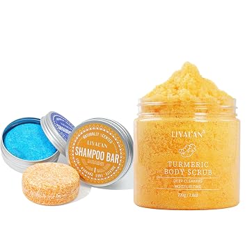 LIYALAN Shampoo Bar for Hair Solid Soap&Liyalan Turmeric Body Scrub Moisturizing and Exfoliating