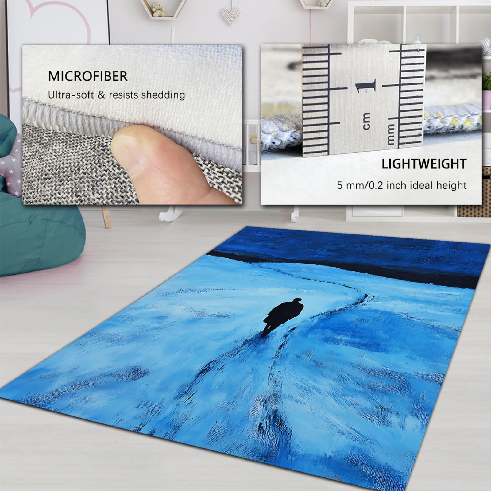 Zimowa scena proste dywany samotny chodzik w kolorze niebieskim śniegu z nadrukiem cienka antypoślizgowa mata do salonu sypialni balkon 90 x 120 cm