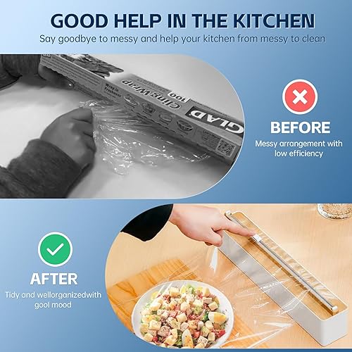 Miniatura 2 de Dispensador de plástico magnético recargable con cortador, papel enceradoestañopapel de aluminio y organizador de envoltura de plástico, rollo de