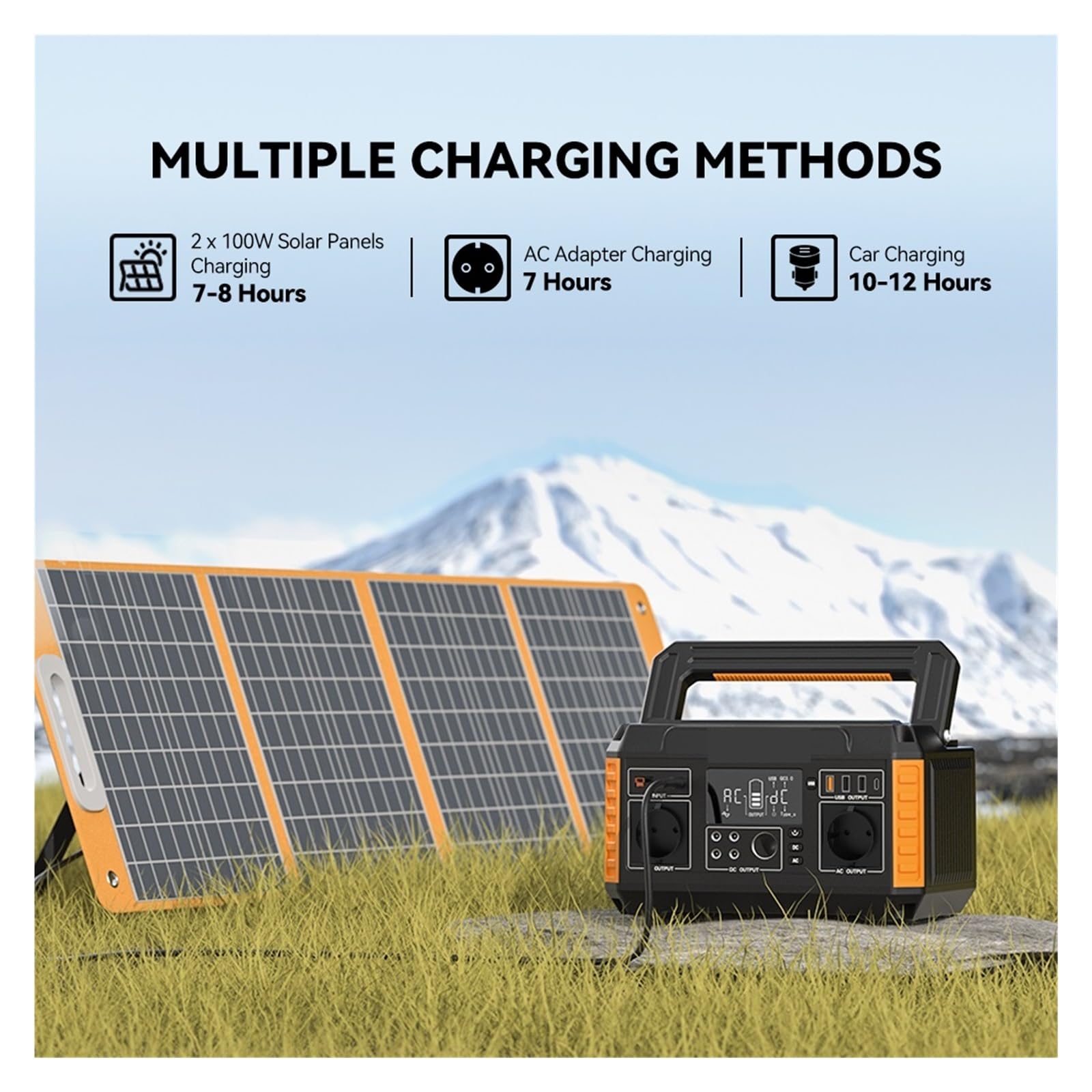Générateur Solaire Portable 560W, Onde Sinusoïdale Pure 230V, Prises AC, 520wh, Batteries Au Lithium For Panneau Recharge Ultra Rapide
