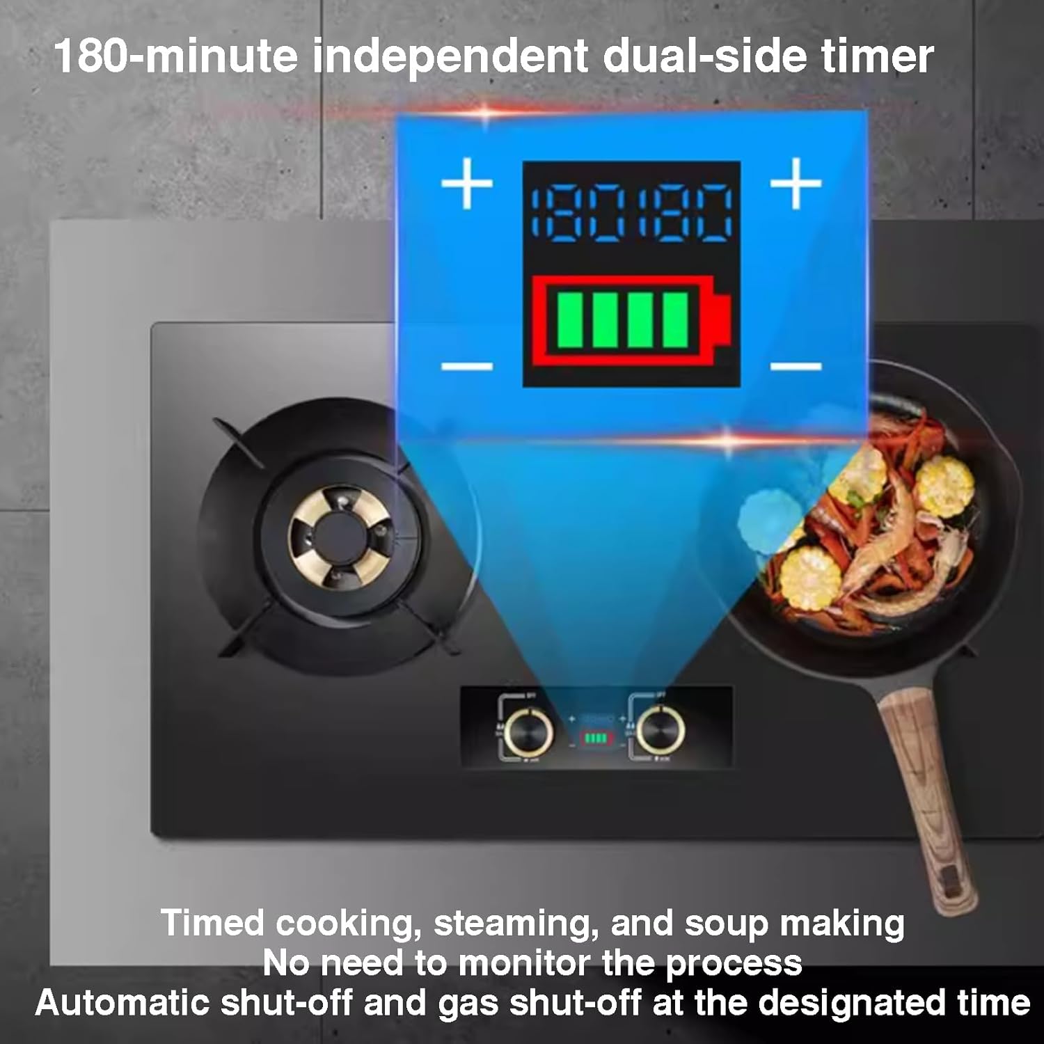 Double Burner Gas Stove,Portable 5.2KW High-Efficiency Countertop,Household LPG/Natural Wok,with 180-min Timer and Flame Failure Protection(NG)