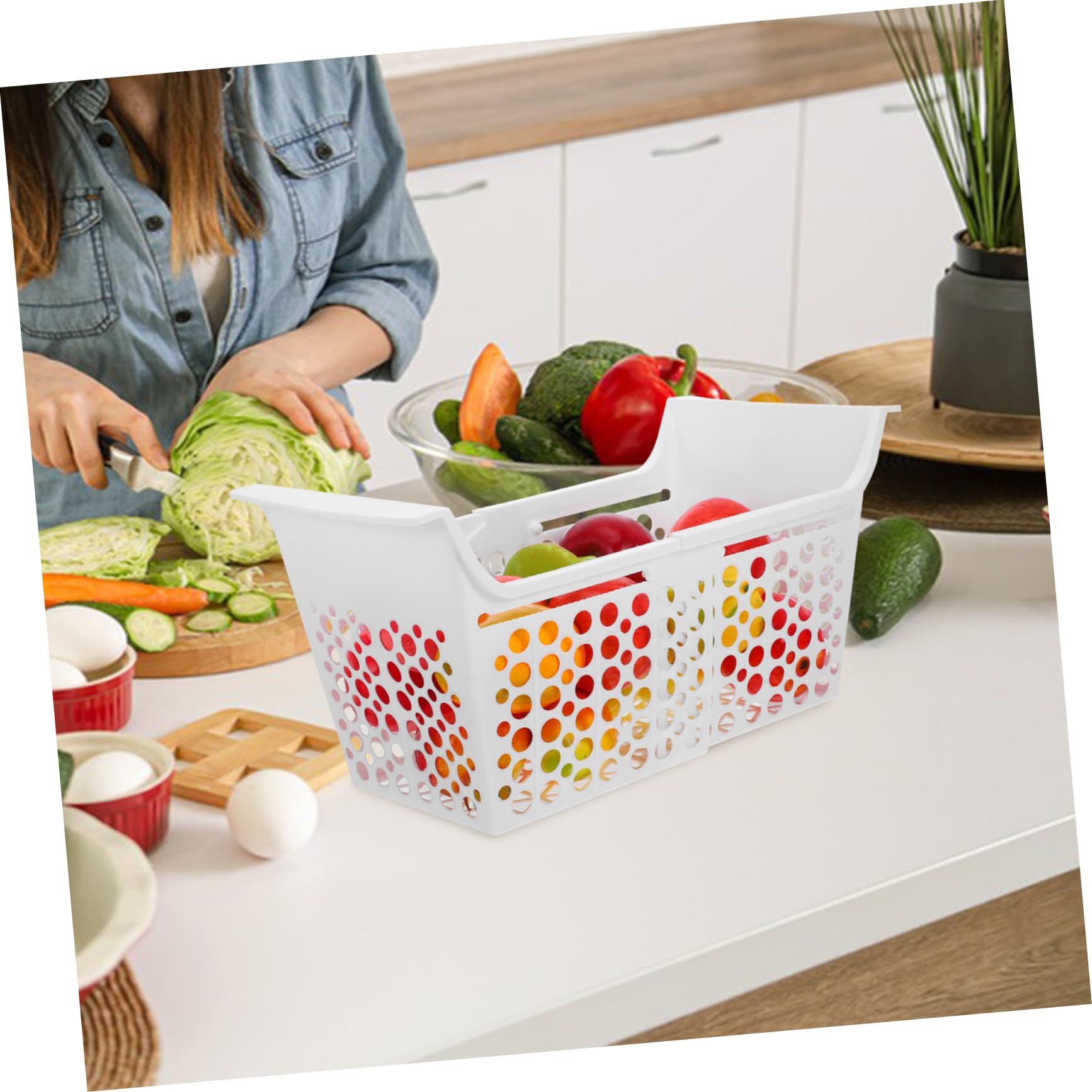 COLLBATH Cesta de Plástico para Congelador Horizontal, Extensible y Ajustable, Orificios de Drenaje, Adecuado para Organizar Alimentos Congelador