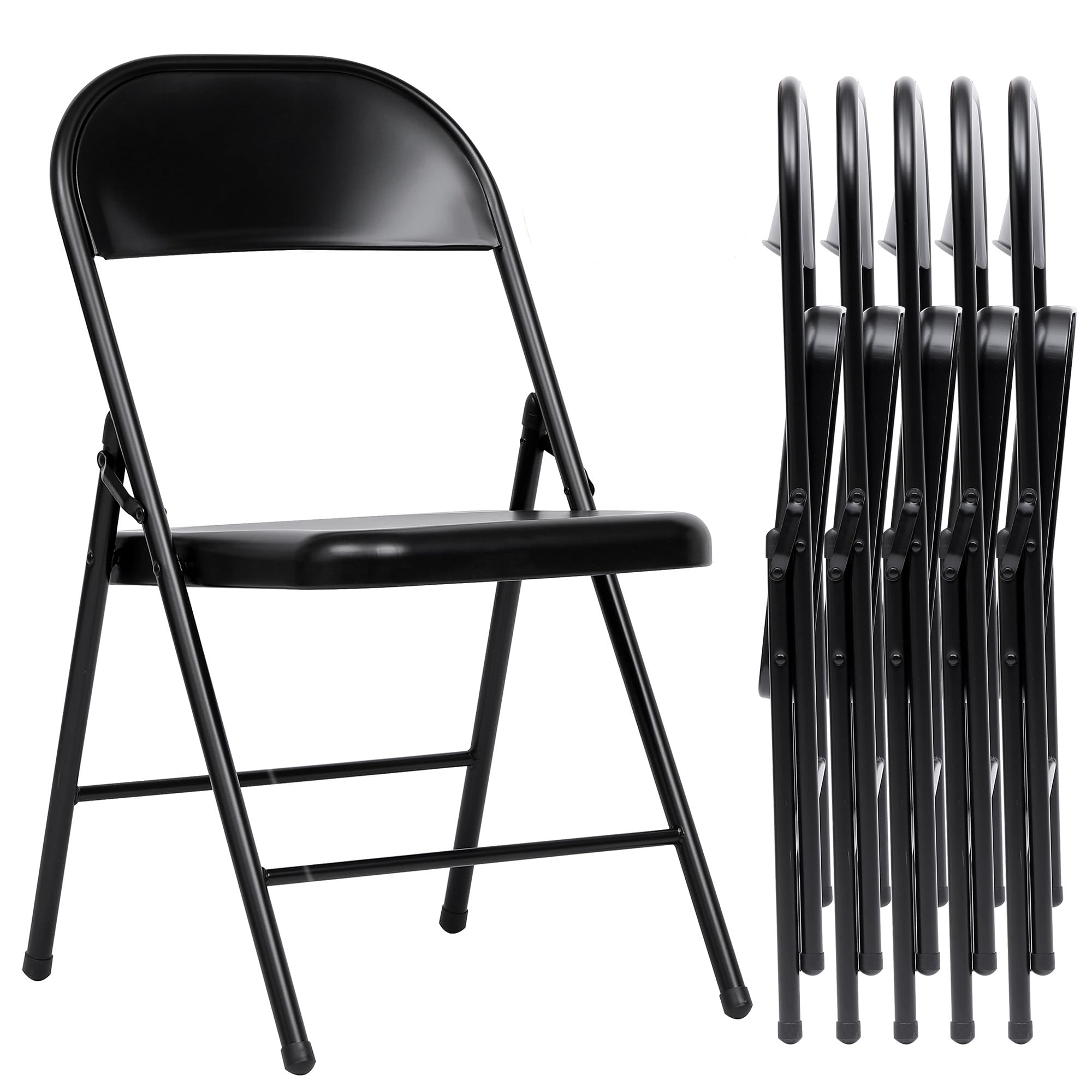 Ludfirm Folding Chairs 6 Pack Heavy Duty Metal Foldable Chairs 330 LBS Capacity Black Steel Frame Portable Lightweight Folding Chair Set for Indoor