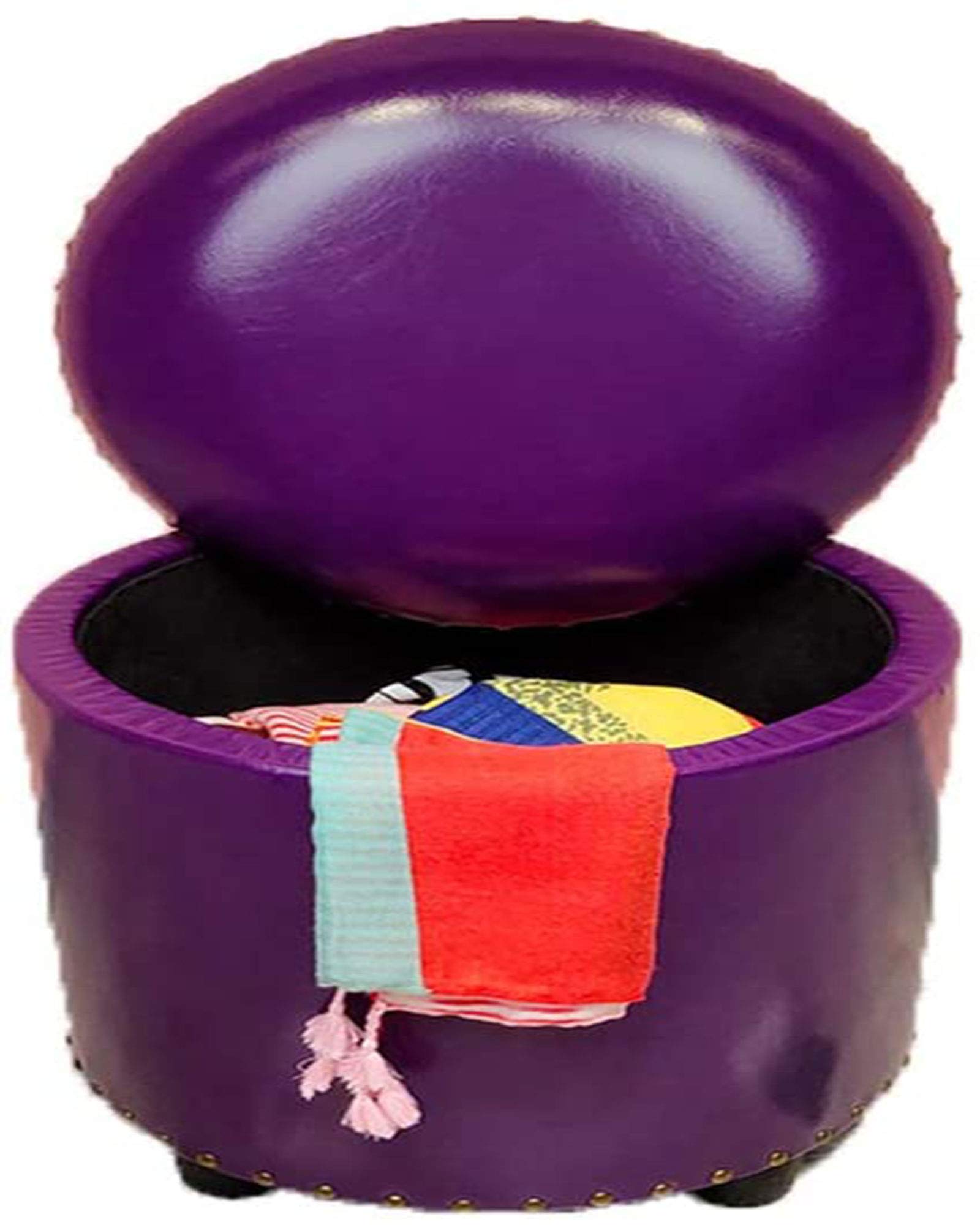 Pouf repose-pieds rond violet avec coffre de rangement