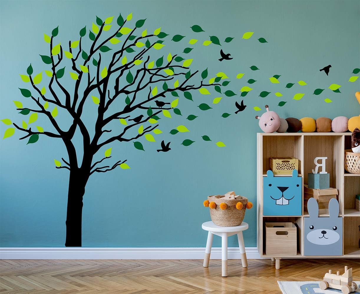 LUCKKYY Large Tree Wall Stickers Mural Tree Wall Decal Tree Blowing in The Wind Tree Wall Decals Wall Sticker Family Tree Family Wall Sticker Kids Rooms Nursery Decals(Black) : Baby