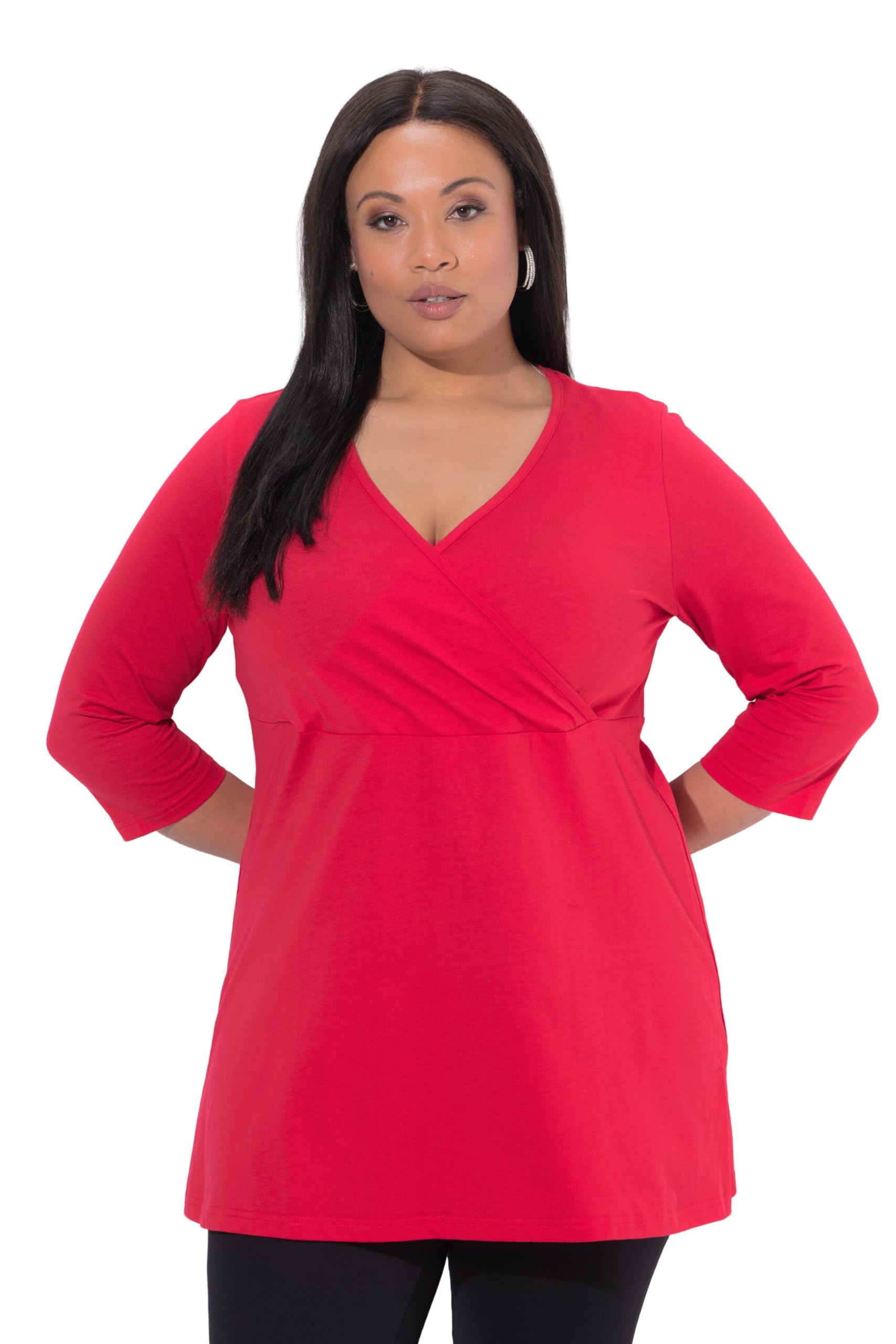 Ulla Popken Damen große Größen Übergrößen Plus Size Longshirt, Wickeloptik, A-Linie, V-Ausschnitt, 3/4-Arm 847057