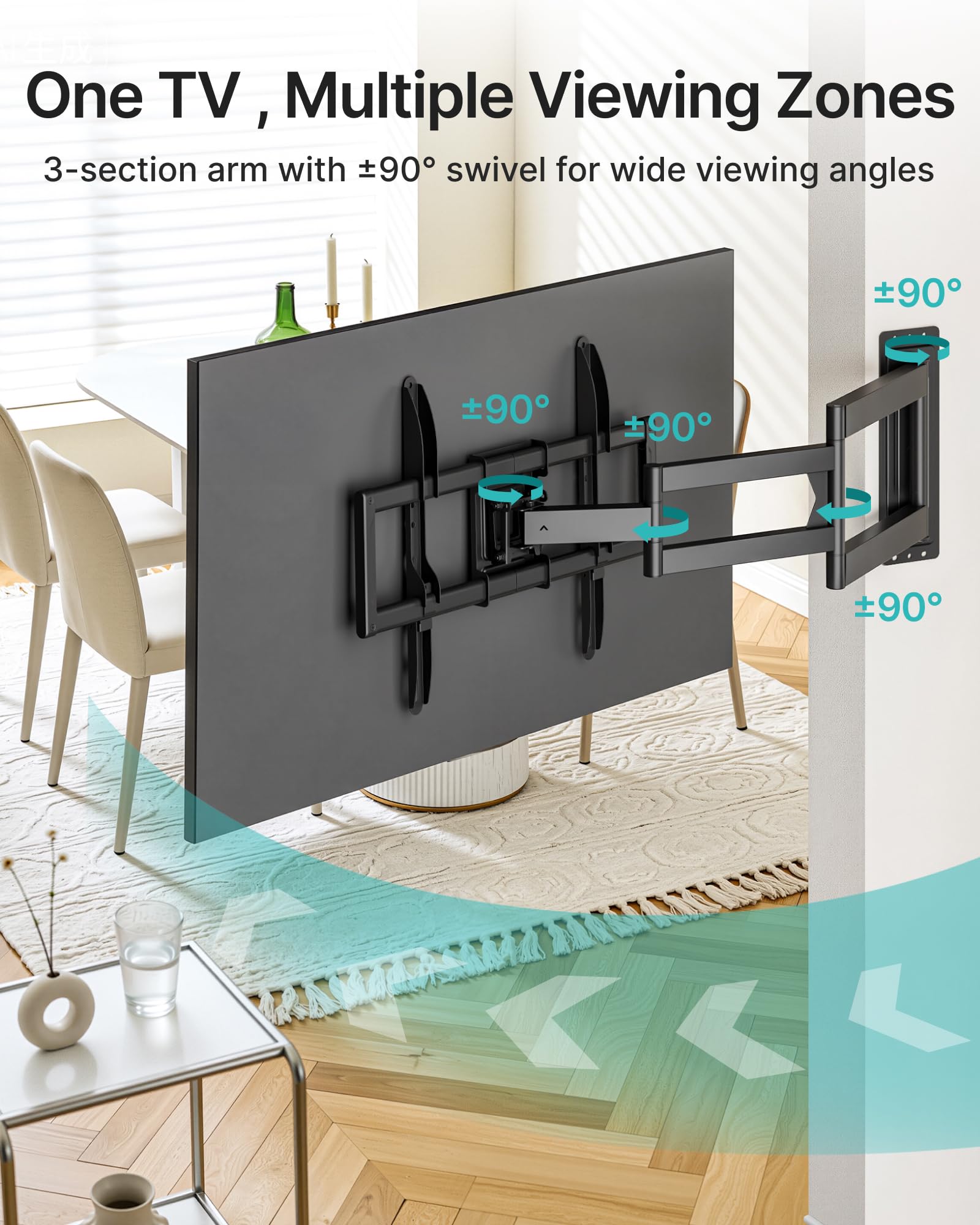 PEGZONE Support TV Mural Bras Long 85-975 mm 37-86", jusqu'à 50 kg | Support mural TV orientable et inclinable, VESA max. 400x400, gestion des câbles, compatible TV LED, LCD et OLED