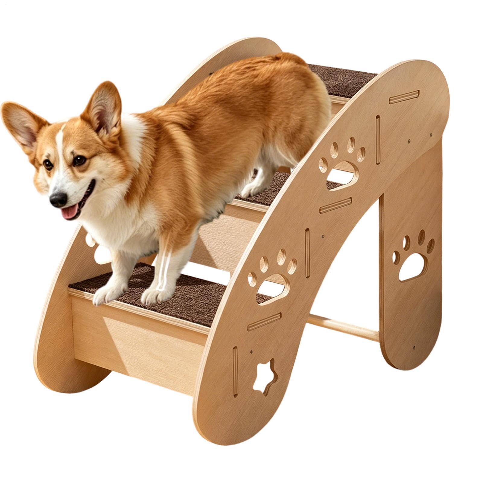 Kleine Hundetreppe - Holzgestell Mit Rutschfester Matte Und Dreieckiger Struktur, Kletterleiter Für Das -Sofa | Für Ältere Katzen, Welpen, Sofa, Fensterbank, Hohes Bett, Autositz, Stuhl