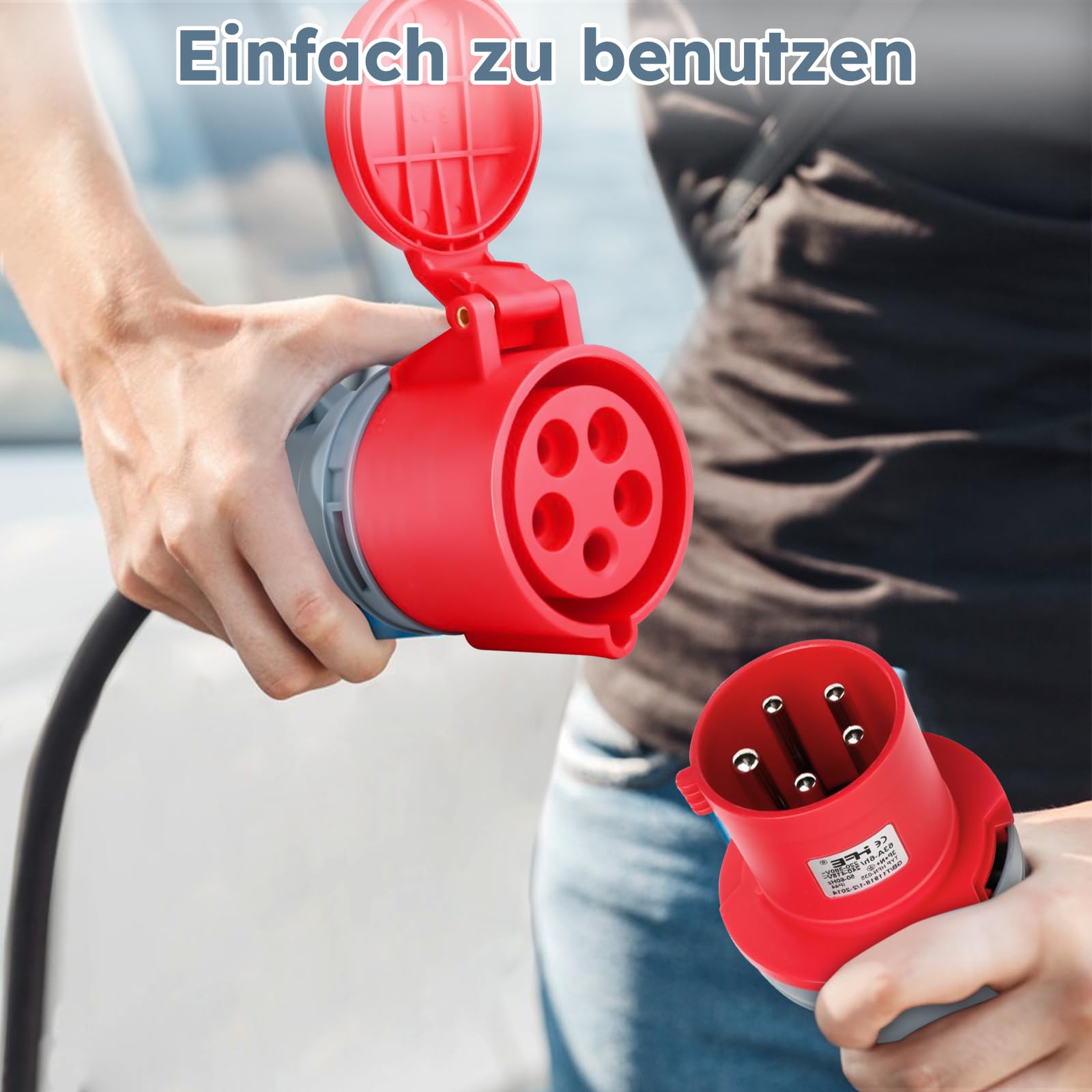 CEE Adapter 63A auf 32A, 400V Kupplung Starkstrom mit Schutzschalter, IP44 CEE Stromadapter Stecker und Steckdose H07RN-F Wohnmobil-Adapterkabel