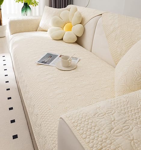 Miniatura 3 de Funda de sofá estilo campestre de color sólido, funda de sofá acolchada de algodón suave, antideslizante, lavable, protector de muebles para sala de