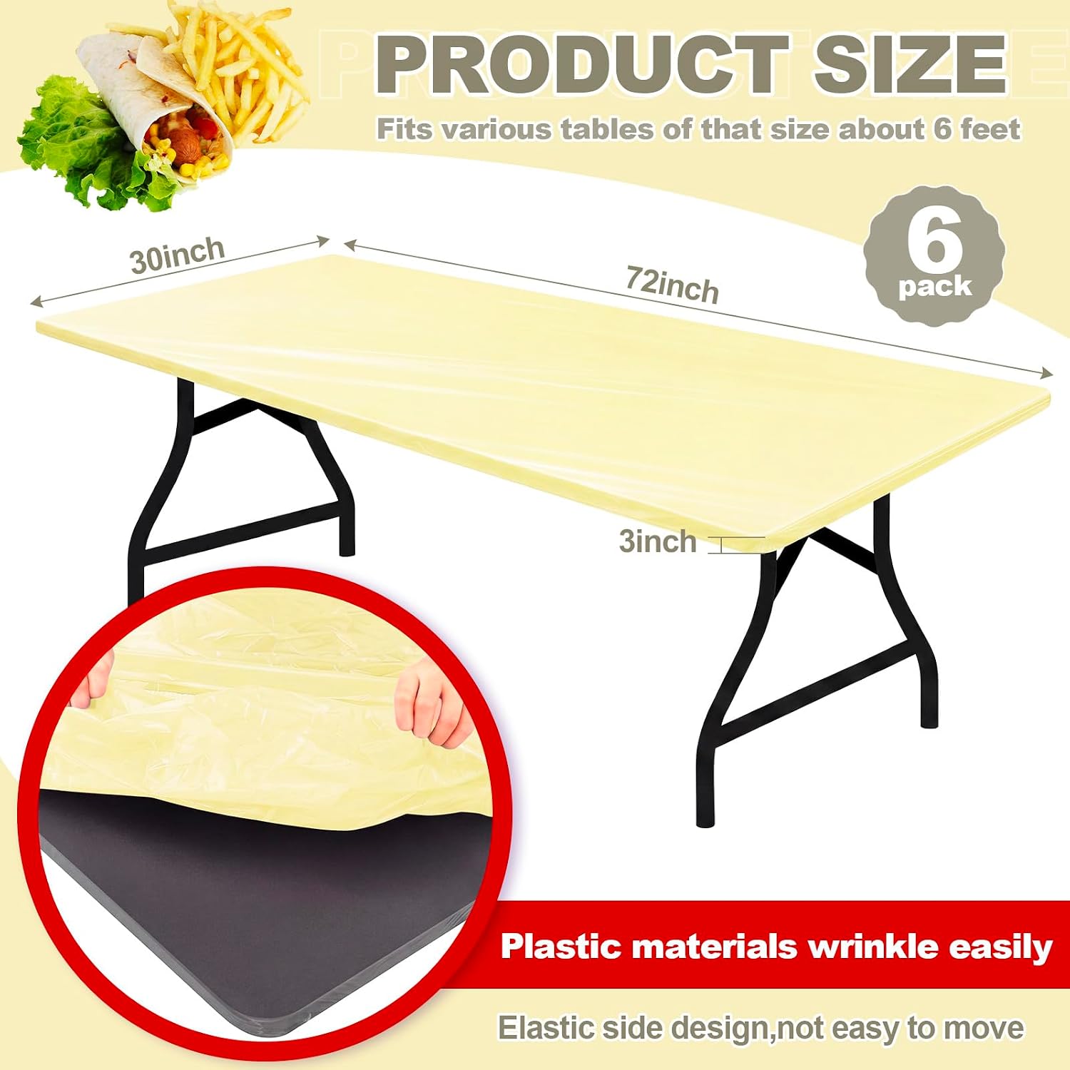 Boao 6 Pcs Disposable Plastic Fitted Tablecloth,72 X 30 Inch,Ivory White image 2
