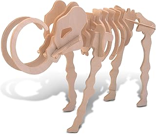 Puzzled 3D Puzzle Woolly Mammoth Wood Craft Construction Model Kit, Fun Unique & Educational DIY Wooden Toy Assemble Model Unfinished Crafting Hobby Puzzle to Build & Paint for Decoration 19pc Pack
