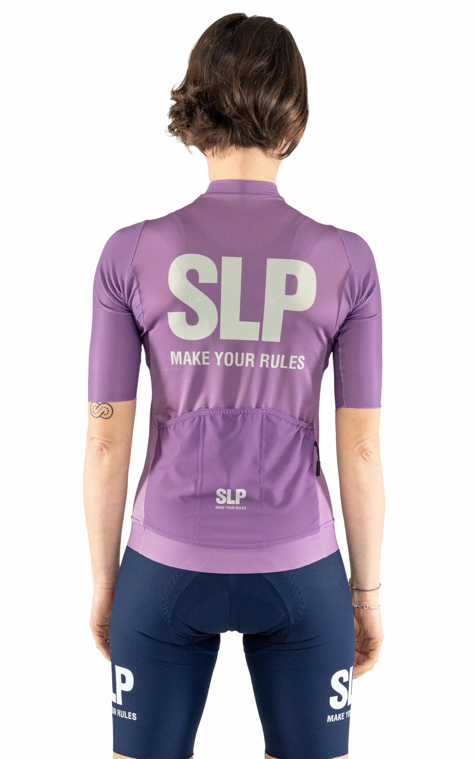 SLP. Maglia Manica Corta Estiva Ciclismo Unisex - MONOCROMO Malva con 3 Tasche Posteriori Design Italiano Originale