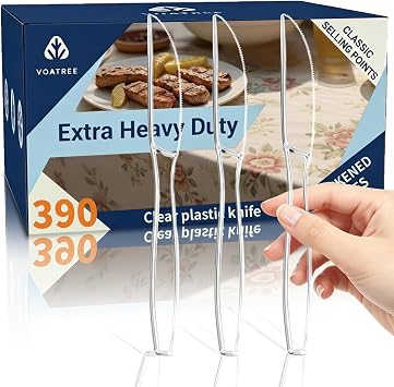 390 Count Heavy Duty Disposable Clear Plastic Knives, 7 Inch, Bulk | Premium Quality, BPA-Free,Heat Resistant, Transparent, Crystal, for Everyday Use, Party Supply, Events,Wedding, Restaurant