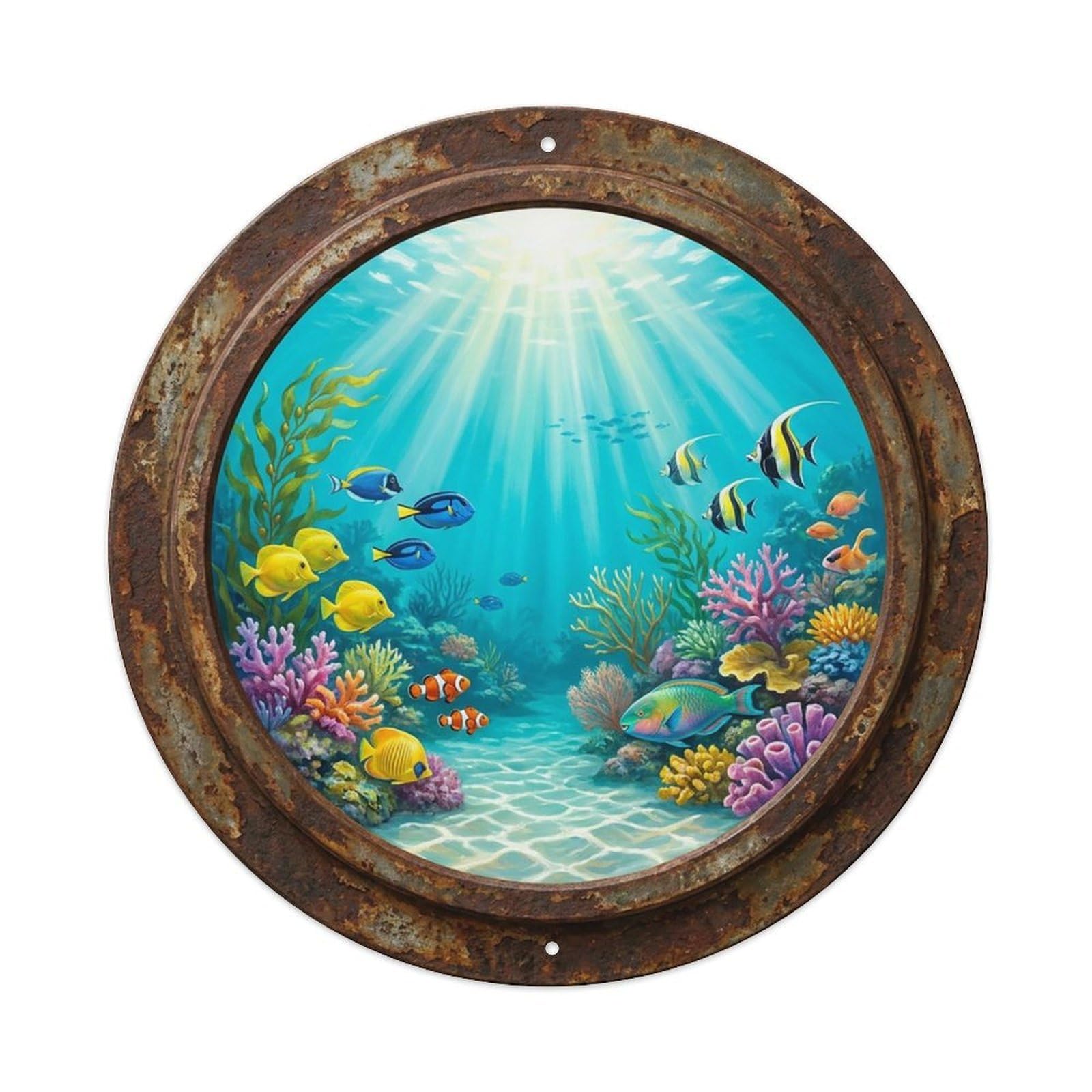 Vintage Porthole Morning Light Ship Window Under Deep Metal Tin Sign