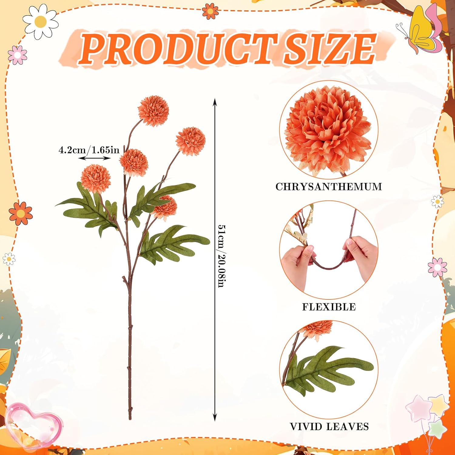 16 Bundles Faux Silk Mums Chrysanthemums Pom Pom Ball Bouquet Kiku Flowers with Stem for Wedding, Home, Outdoor Table Vase Arrangement - Image 7