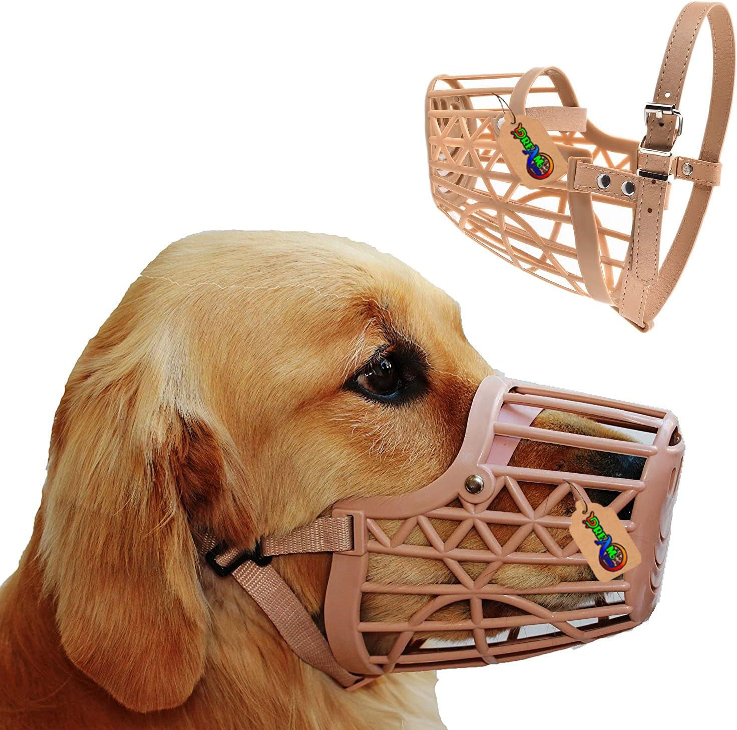 DreamAuro Adjustable Muzzle, Mouth Cover Design for Dog/Puppy (Beige) (Medium)