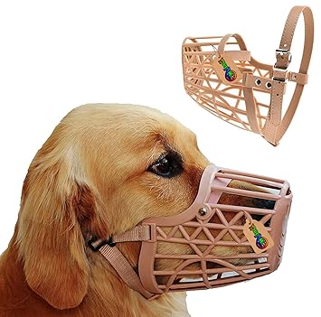 DreamAuro Adjustable Muzzle, Mouth Cover Design for Dog/Puppy (Beige) (Small)