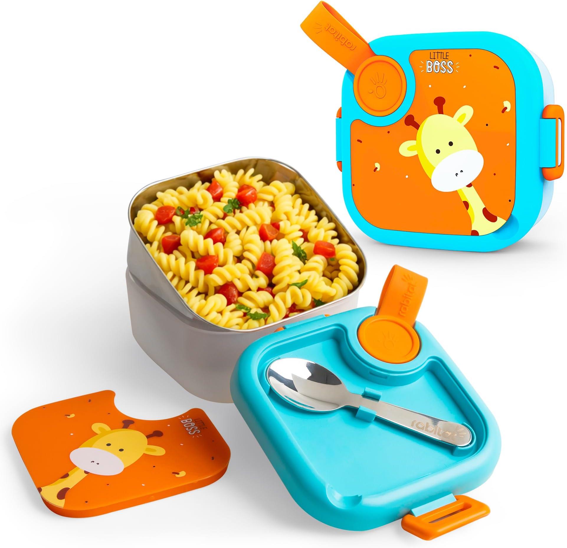 rabitat Lunchmate Mini Stainless Steel Lunch Box with Spoon | Airtight | Leakproof Snack Box/Tiffin Box for Kids/Toddlers/Infants to School/Picnic - 500 ML