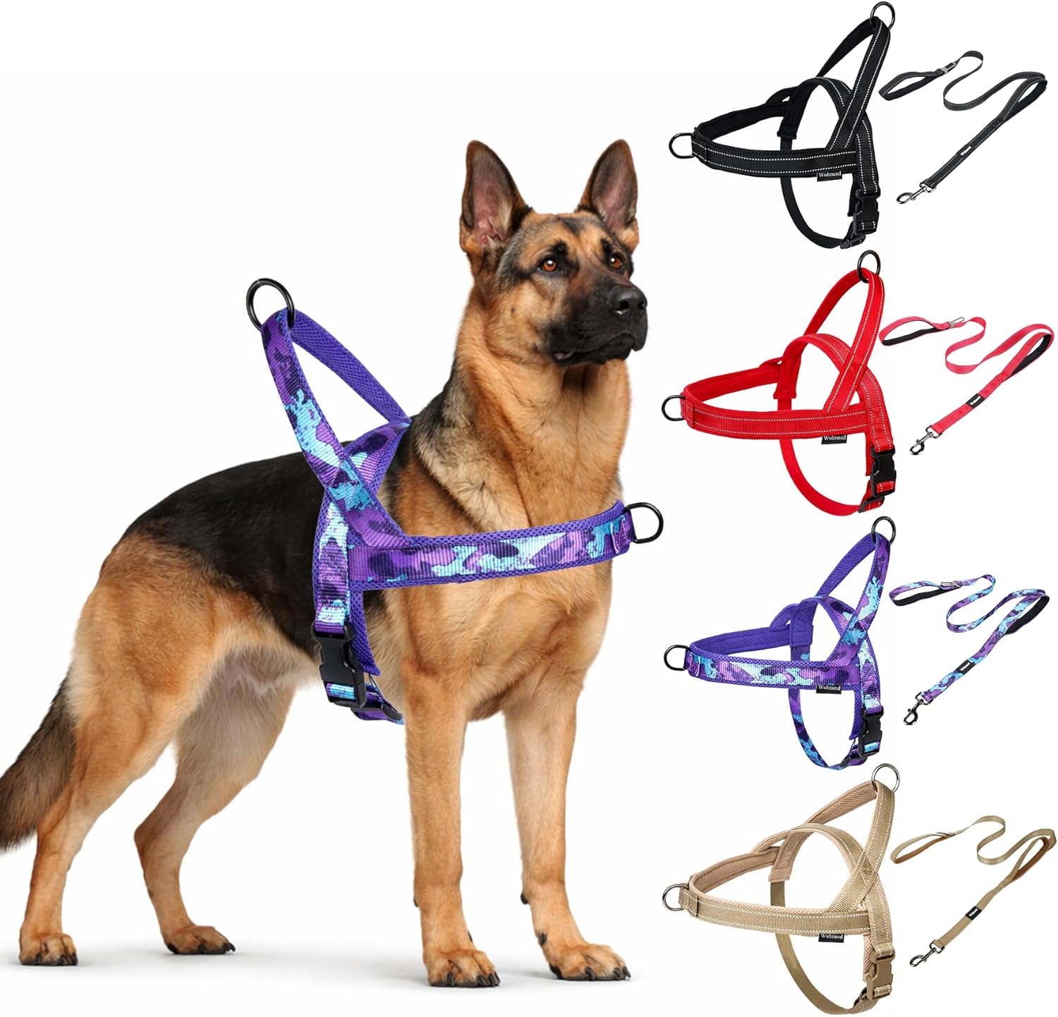 No Pull Dog Harness and Leash Set-Vest Harness with Handle&5FT Dog Leash with Car Seatbelt Clip,Breathable Mesh&Quick Fit Dog Harness Easy for Medium Large Dogs Training Walking(Camo Purple,L)
