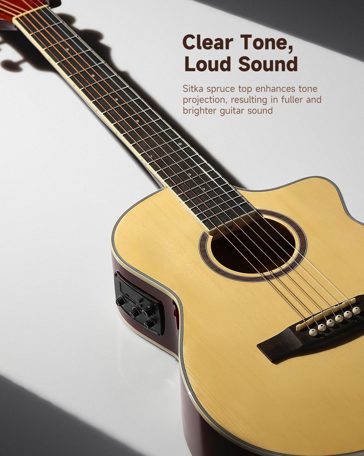 Donner Voyager - Kit de guitarra eléctrica acústica, guitarra JF Cutaway 3/4 con pastilla y afinador integrados, ecualizador de 3 bandas, paquete de guitarra de viaje portátil con bolsa de concierto