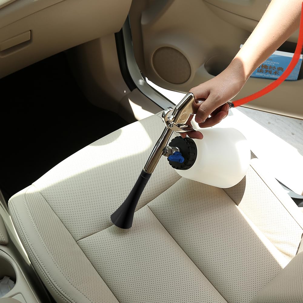 Pistolet de Nettoyage pour Intérieur de Voiture Pistolet de Nettoyage Haute Pression Pistolet de Lavage Automatique à Air Comprimé Pistolet de Nettoyage Portable avec Brosse Tube en Métal et Roulement