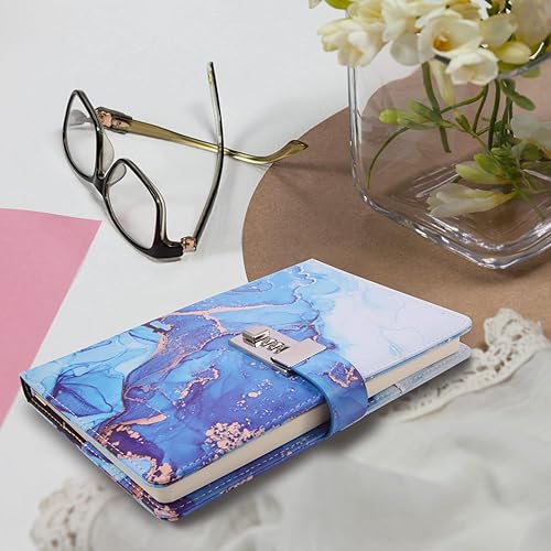 Miniatura 5 de Diario de mármol con cerradura para niñas y mujeres, diario de cuero A5 con cerradura para adolescentes, cuadernos secretos con bloqueo de
