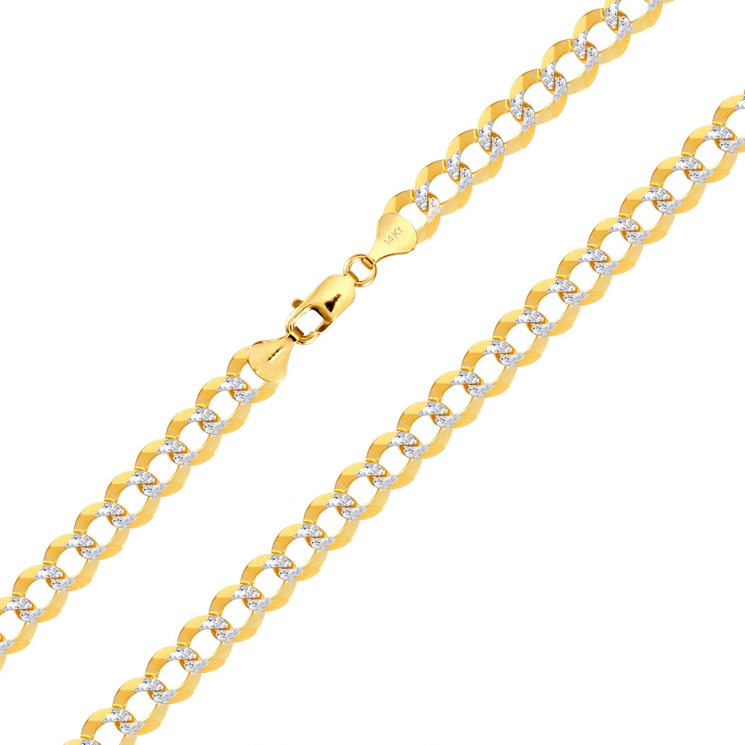 Nuragold 14k Real Yellow Gold Solid Cuban Curb Link 10mm Diamond Cut Pave Chain Bracelet (8"-9") Two Tone Italian Jewelry for Men