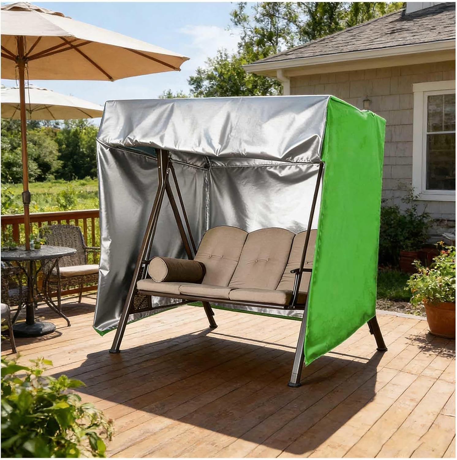 Outdoor Swing Cover Waterproof Windproof and Sun Protection Porch Swing Cover 2 Triple Seater or 3 Triple Seater for Outdoor Swing, Hammock, Glider Chair ,green-87*49*67in