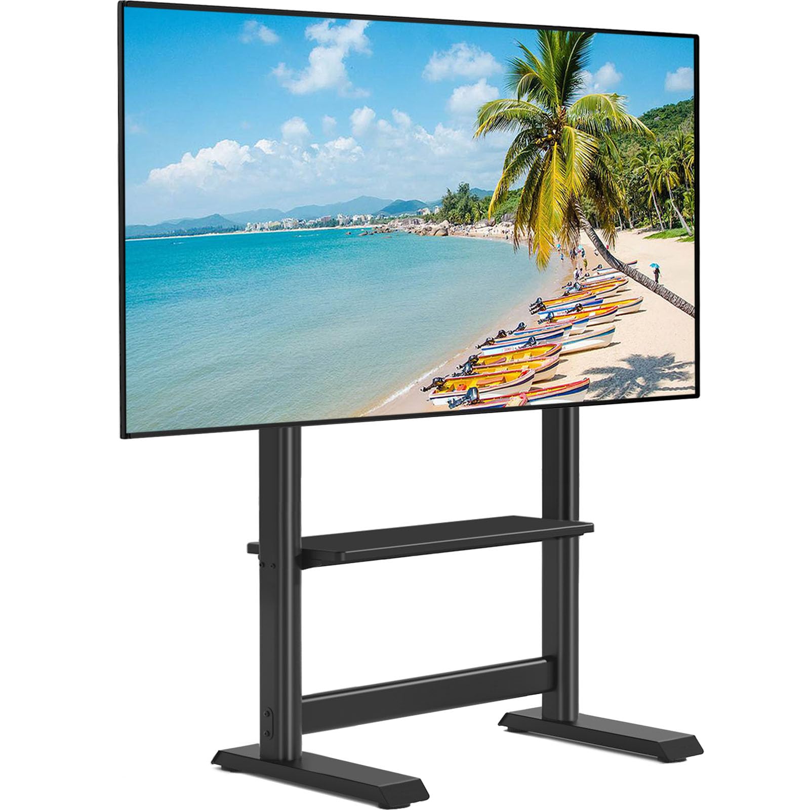 TVONUniversal TV Stand for 50-90 inch LCD LED OLED Flat Curved TVs, Floor TV Stand with Mount, Height Adjustable and Large Storage Shelf, Holds up to 150 lbs, Black