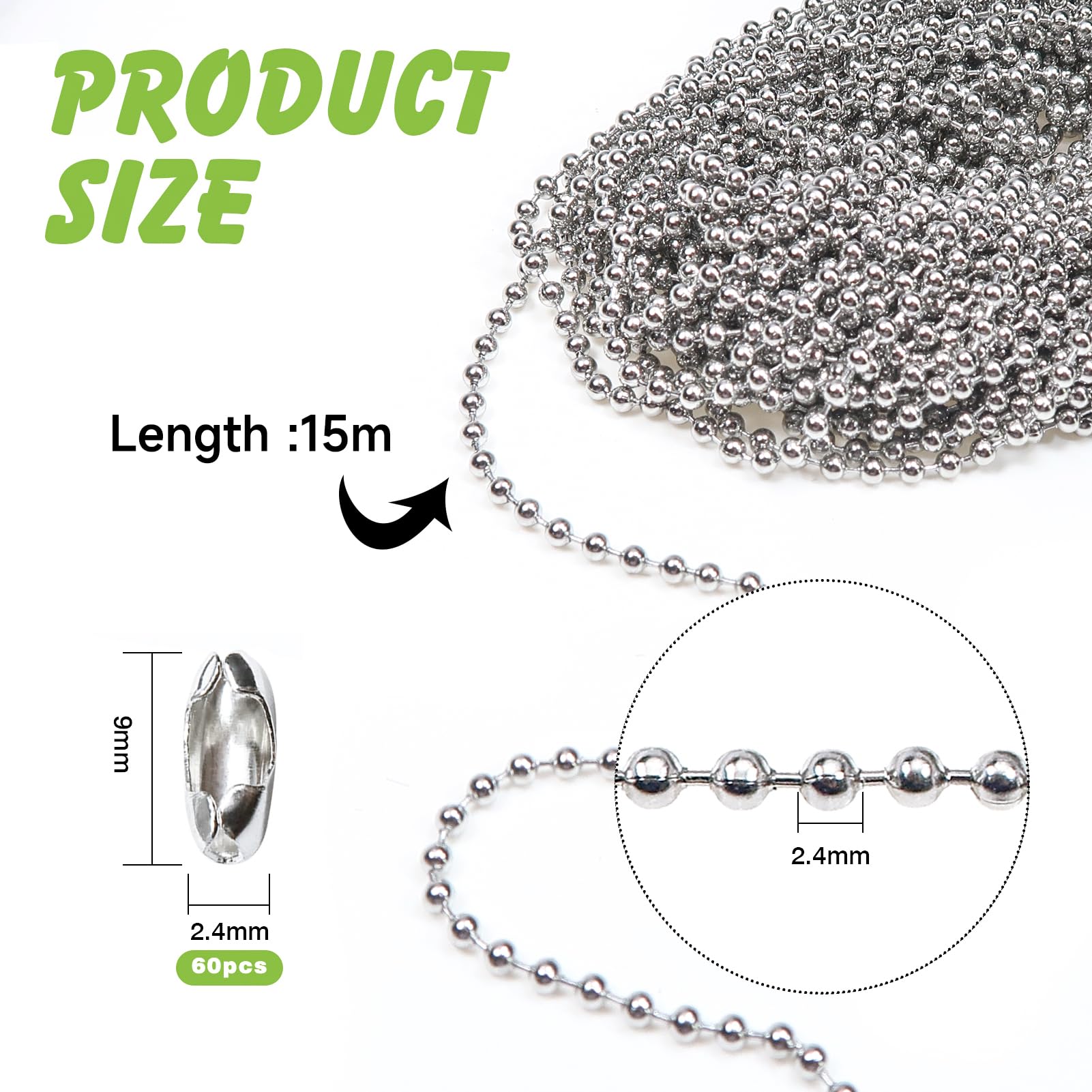 100 Pcs 3.5" Long 0.09" Bead Da Connector Clasp Ball Chan Keychan - Foto 4