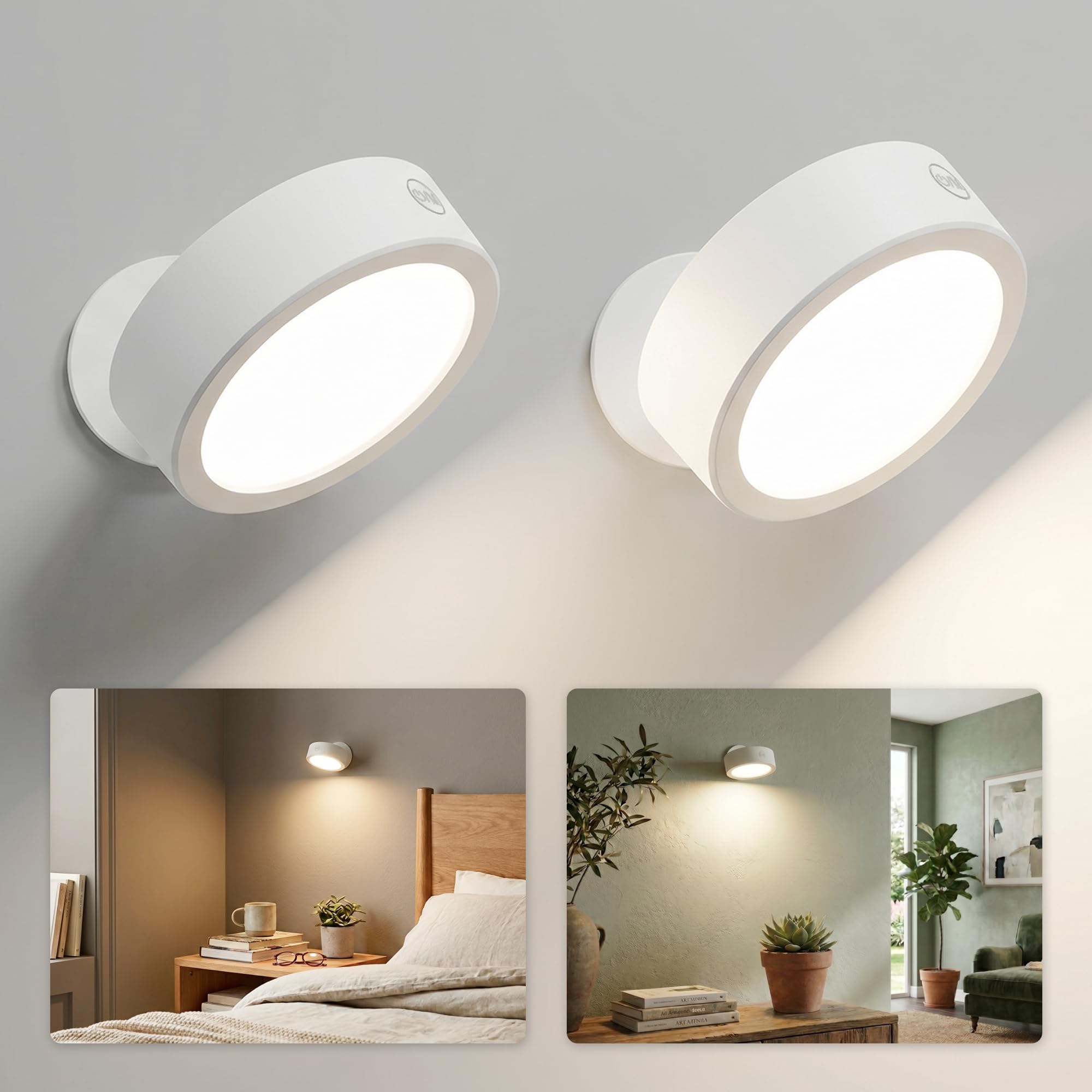 EZVALO Wandleuchte Innen mit 3000 mAh Akku, 2 Stück (3,7 Zoll) Wandleuchte kabellos mit Fernbedienung, 3 Farbmodi dimmbar LED-Akku-Wandlampe für Wohnzimmer, Schlafzimmer, Kinder, Grauweiß