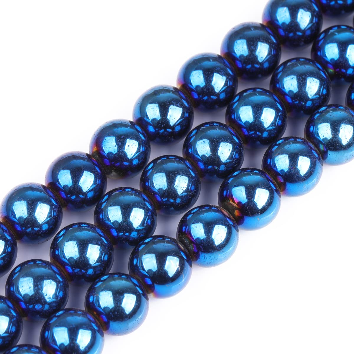 GEM-Inside Natural 12mm Non-Magnetic Blue Metallic Coated Hematite Round Gemstone Semi Precious Loose Beads for Jewellery Making 15''