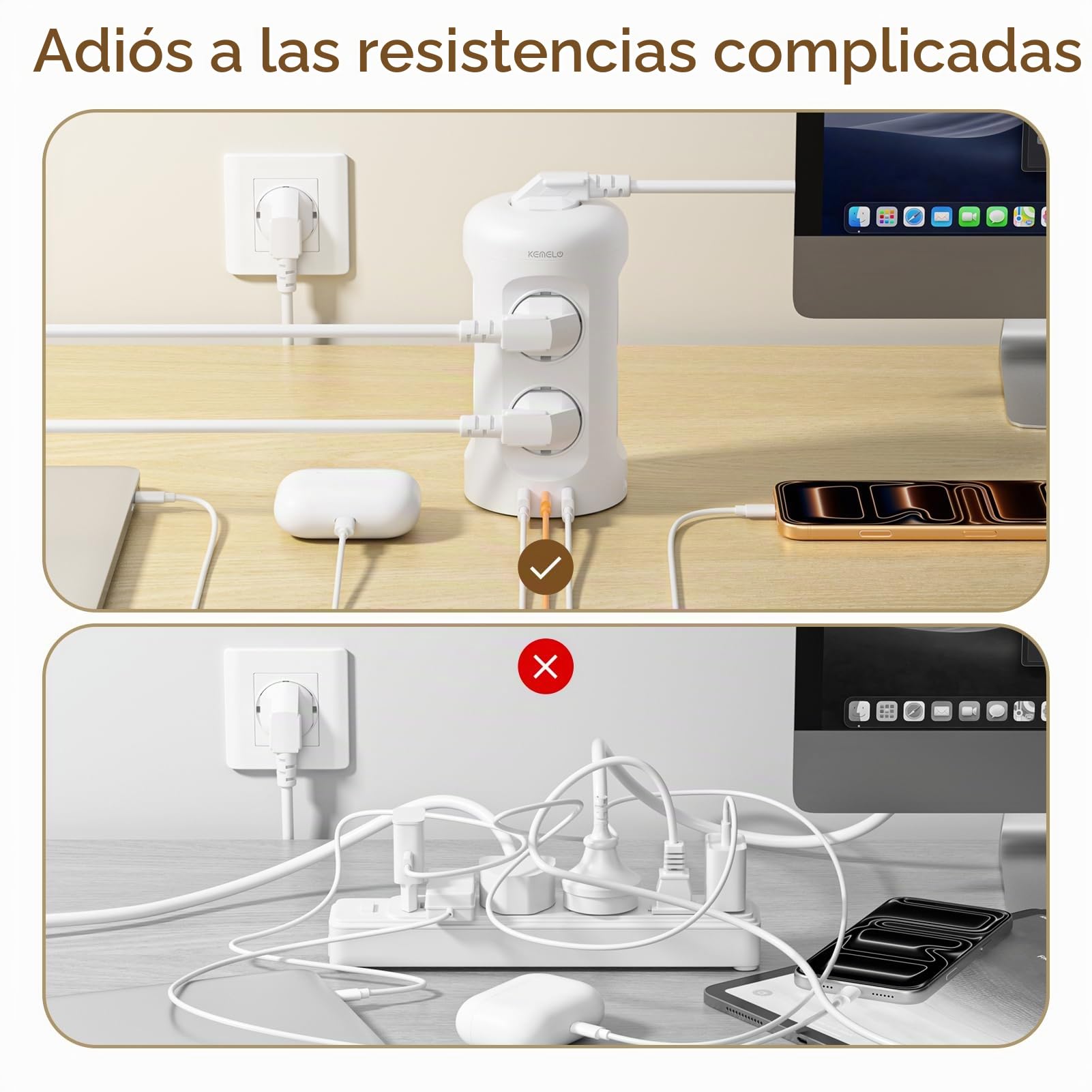 Regleta Enchufes con USB C, 12 en 1 Enchufe Multiple (9 AC y 3 USB), 3680W/16A, Regleta Enchufes Proteccion Sobretension, 2M Torre Enchufes Vertical con Interruptor para Mesa, Oficia, Casa, Blanco