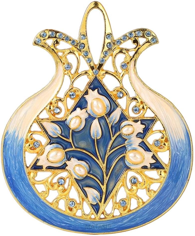 Matashi Religious Symbols Hanging Wall Ornament (Pewter) Gold-Plated Hand-Painted Ornament Good Luck Home Decor Wall Mounted Art Hanging Pendant Spiritual Gift for Holiday Festival (Blue Pomegranate)