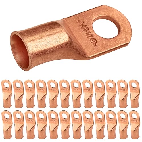 Miniatura 243 de SELTERM - 2 terminales de anillo resistentes para cable de batería, calibre 4 AWG, pernos de 3/8 pulgadas, terminales de calibre 4, ojales de cobre