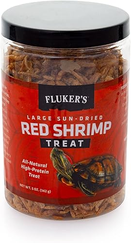 Fluker's Camarones rojos secos al sol totalmente naturales, perfectos para tortugas acuáticas, ranas acuáticas, tegus, monitores y peces tropicales,