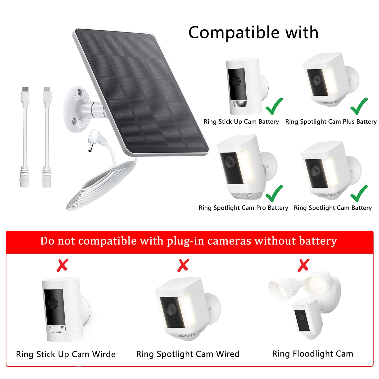 Ring Solar Panel 2 Pack 5W Solar Panel Charger For Ring Cameras - 2 Pack With 13ft Cables For Stick Up & Spotlight Cams 5W Solar Charger For Ring Cameras Outdoor - View #5