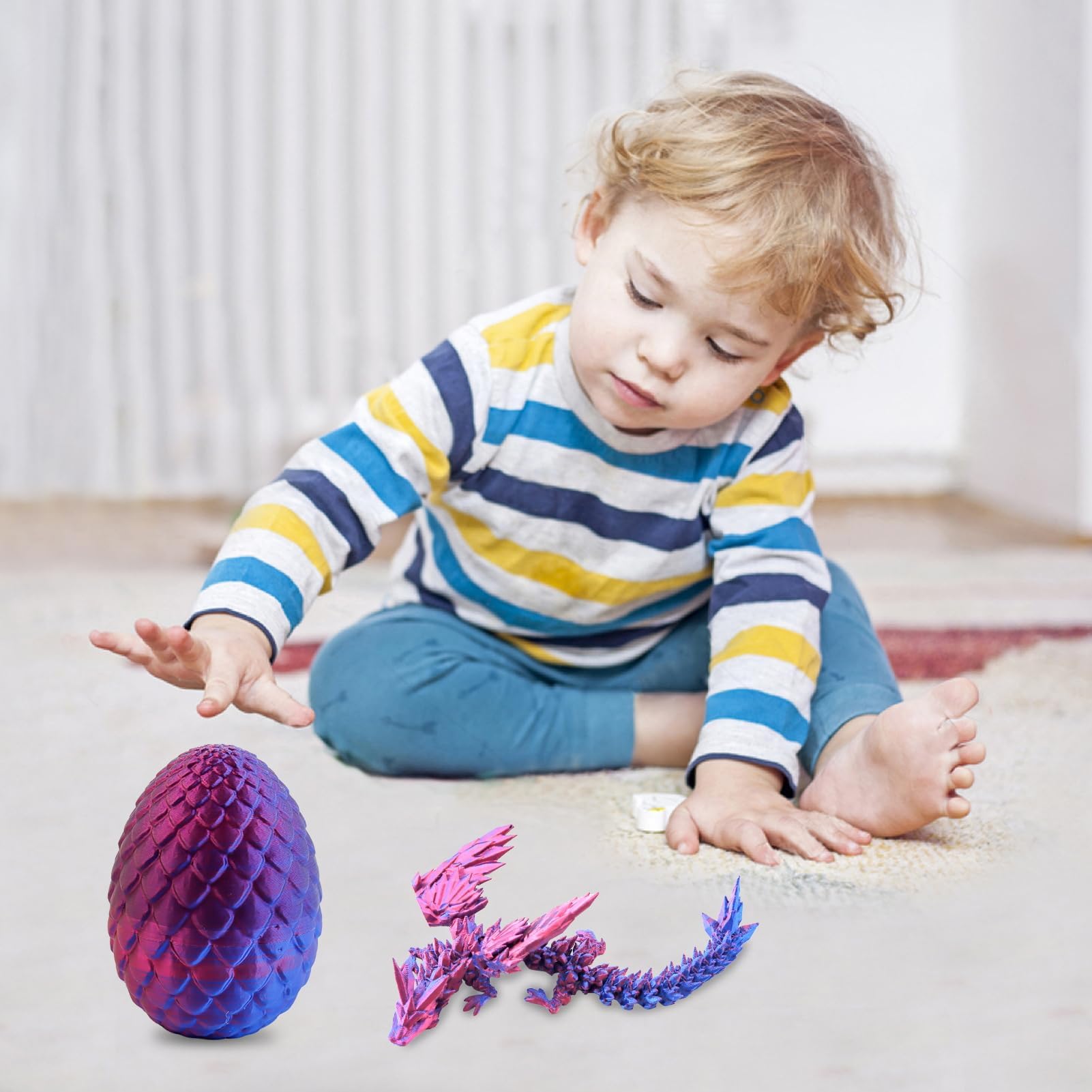 2 Figurines Dragon Articulé Imprimées En 3D Avec Œuf - 8 Cm - Jouet Collection Décoration Bureau Pour Enfants Et Adultes - 7