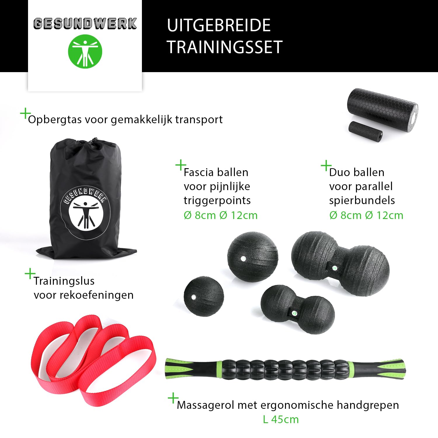 Faszienrollen Set - 10-teiliges Faszien Set mit Faszienrolle, Faszienball, Massageroller & Co. für Rücken, Wirbelsäule & Nacken