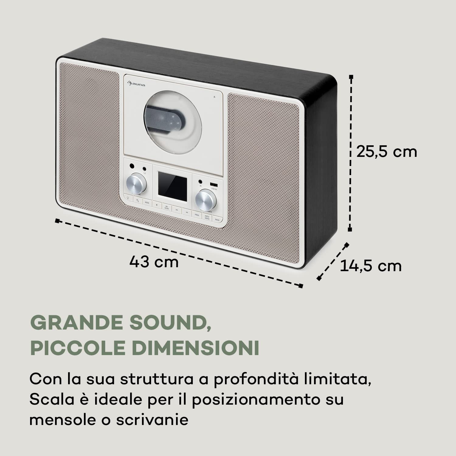 Auna Radio Portatile con Bluetooth e Lettore CD, FM/DAB+/DAB Digitale, Sistema Stereo AUX, Display TFT, MP3 e Streaming, Radio Vintage in Legno da Parete con Retro Illuminazione LED